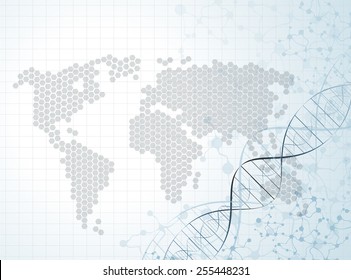 world map molecular structures pattern vector