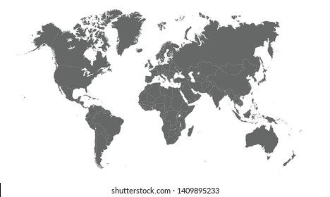 World Map Mono color High Detail Separated all countries Vector Illustration on white background