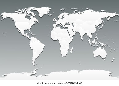 World map in monochrome shadows