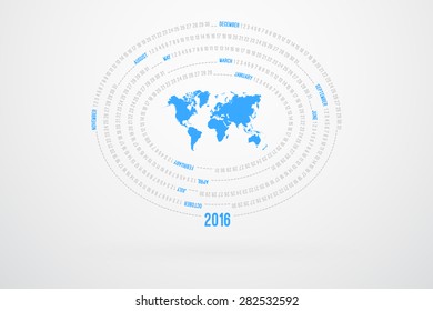 World Map Monthly Calendar For Year 2016