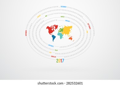 World Map Monthly Calendar For Year 2017