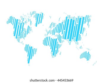World map mosaic of blue blocks with rounded corners on white background. Vector map of the World. Modern background world design.