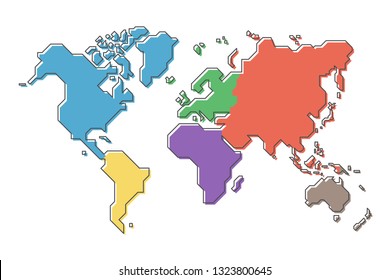 World map with multicolor continent and modern simple cartoon line design .