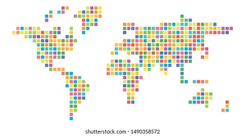 World map multicolored mosaic of small squares. Vector illustration.