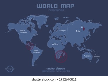 Mapa mundial, con nombres de estados individuales, infografía azul de diseño plano vector