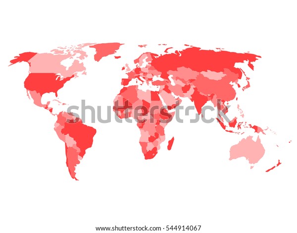 主権国名と大きな従属国名を持つ世界地図 白い背景に赤の4つの階調の簡略化されたベクター画像マップ のベクター画像素材 ロイヤリティフリー