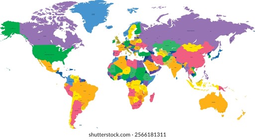 world map with names in vectors
