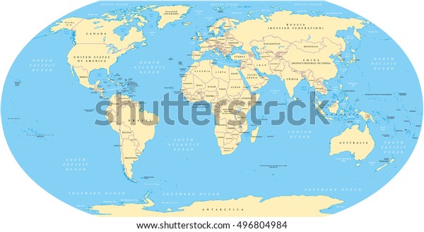 ロビンソン図の下に国境 海 海を持つ世界地図 英語の表示 イラトス のベクター画像素材 ロイヤリティフリー