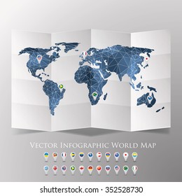 World map with national flags vector illustration.