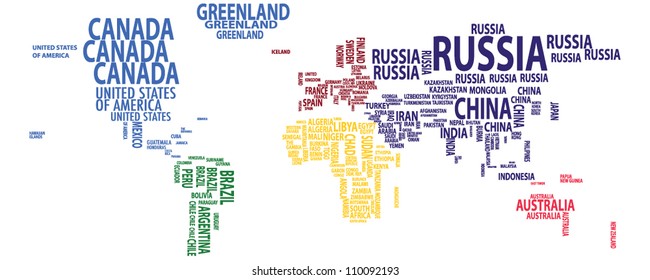 World map nations countries continents vector colored