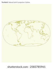 World Map. Natural Earth II projection. Outline style. High Detail World map for infographics, education, reports, presentations. Vector illustration.