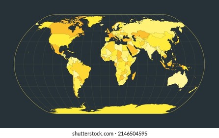Mapa Mundial. Proyección natural de la Tierra. Ilustración del mundo futurista para tu infografía. Colores de país amarillo brillante. Ilustración vectorial genial.