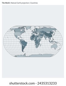 World Map. Natural Earth projection. Countries style. High Detail World map for infographics, education, reports, presentations. Vector illustration.