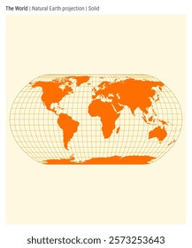 World Map. Natural Earth projection. Solid style. High Detail World map for infographics, education, reports, presentations. Vector illustration.