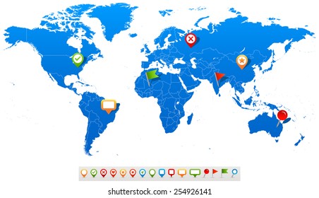 World Map and navigation icons - illustration 