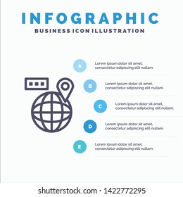 World, Map, Navigation, Location Line icon with 5 steps presentation infographics Background