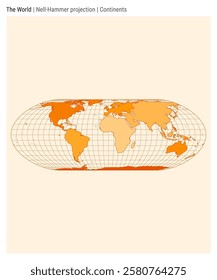 World Map. Nell-Hammer projection. Continents style. High Detail World map for infographics, education, reports, presentations. Vector illustration.