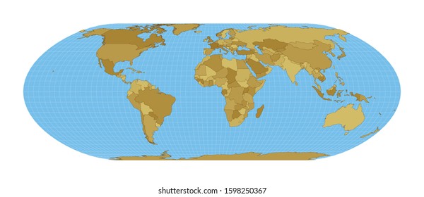World Map. Nell-Hammer projection. Map of the world with meridians on blue background. Vector illustration.