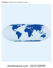 World Map. Nell-Hammer projection. Solid style. High Detail World map for infographics, education, reports, presentations. Vector illustration.