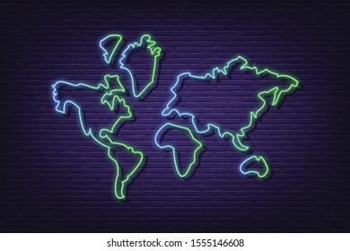 world map neon signboard banner vector design