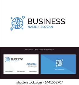 World, Map, Network Blue Business logo and Business Card Template. Front and Back Design
