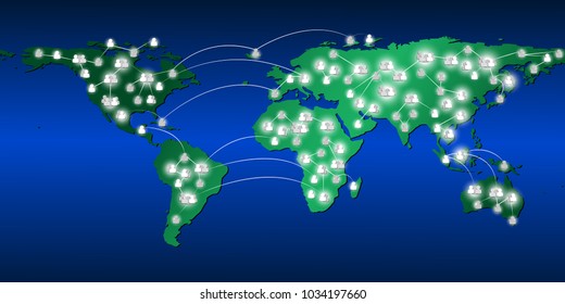 World map and network with linked. Global communications, connected group of people, Social media. Element of this image furnished by Nasa