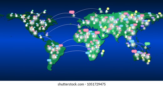 World map and network with linked. Global communications, connected group of people, Social media. Element of this image furnished by Nasa