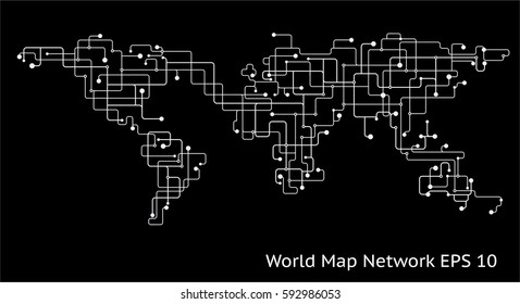 World Map Network Scheme on black