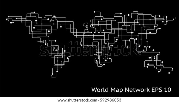 World Map Network Scheme On Black Stock Vector (Royalty Free) 592986053 ...