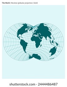 World Map. Nicolosi globular projection. Solid style. High Detail World map for infographics, education, reports, presentations. Vector illustration.