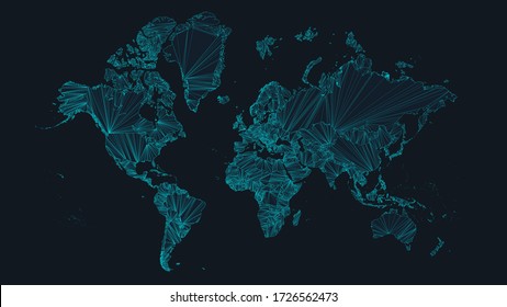 World map with nodes of global business concept, vector illustration of network interconnections, futuristic tech background