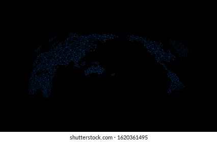 World map with nodes linked by lines Global blue.