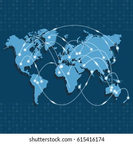 World Map Nodes Linked By Lines Stock Vector (Royalty Free) 615416174 ...