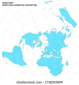 World map north pole azimuthal projection