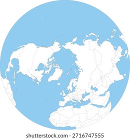 Mapa mundial Polo Norte, Hemisferio Norte Vista Proyección Azimutal Vector Editable