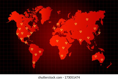 World Map Nuclear Waste Radioactive Hazard Zone