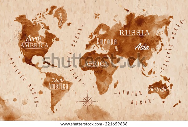 World map wallpaper mural in old style, brown graphics
