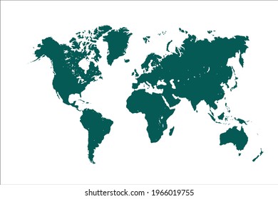 Mapa mundial de color verde oliva sobre fondo blanco