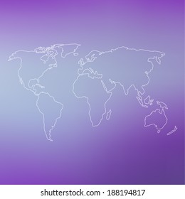 World map on abstract blurred background. 