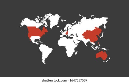 world map on black background 
