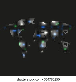 World map on a black background  glowing