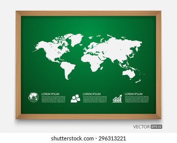 World map on blackboard,vector