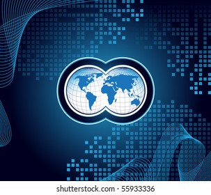 World map on the blue abstract background