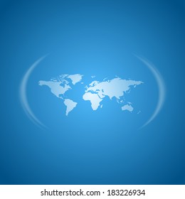 World map on the blue background. Vector illustration.
