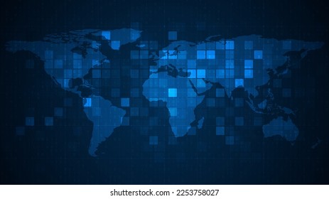 World map on blue background.