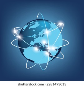 World map on blue background with connection lines. Network concept. Vector