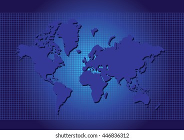 world map on blue background