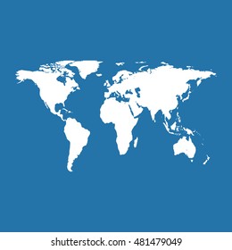 World map on blue background. Vector Illustration