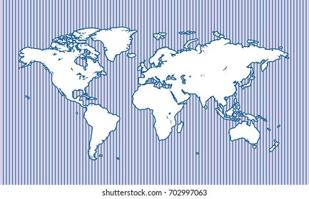World map on blue line background. White World map Vector globe template for website, design, cover, annual reports, info graphics. Flat Earth Graph World map illustration.
