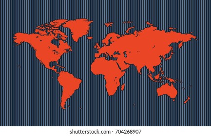 World map on blue line and black background. Red World map Vector globe template for website, design, cover, annual reports, info graphics. Flat Earth Graph World map illustration.